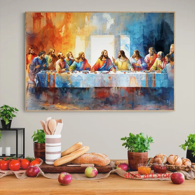 Vintage L'Ultima Cena Gesù Bibbia Versetto Fede Cristiana Art Poster Tela Pittura Stampe Murali Immagine Soggiorno Home Decor 1
