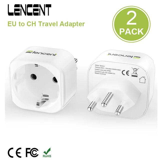 LENCENT 2 PCS EU to US Travel Adapter Overload Protection Wall Charger  Spanish 2-Pin Europe to 3-Pin USA for Travel /Home