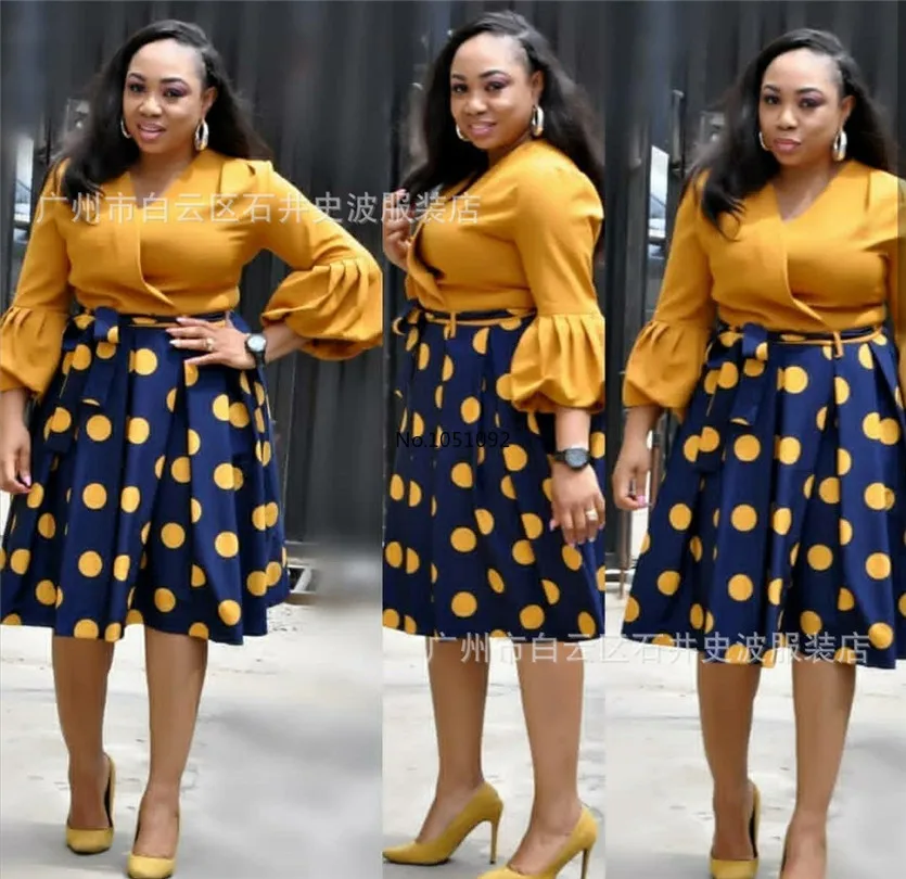 2024 new summer elegent fashion style african women printing plus size polyester dress L-3XL