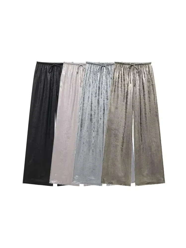 Women's Metallic High Waist Straight Pants