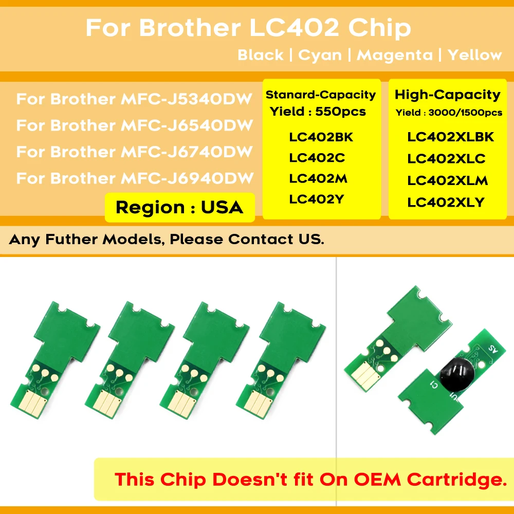 

North America LC402 LC402XL Ink Cartridge Chip For Brother MFC-J5340DW MFC-J6540DW MFC-J6740DW MFC-J6940DW Printer