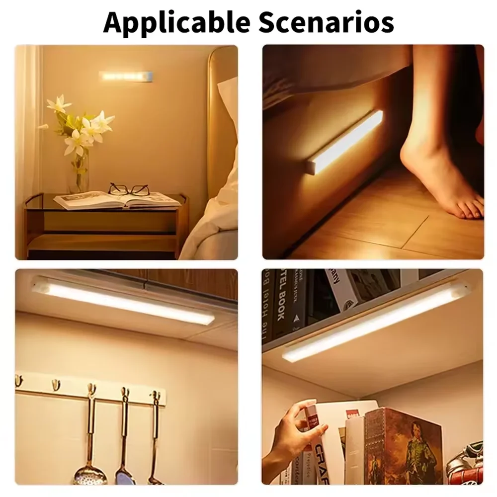 LED Light Rechargeable Motion Sensor Bar Human Infared Induction Night Portable Kitchen Cabinet 10/20/30/50cm