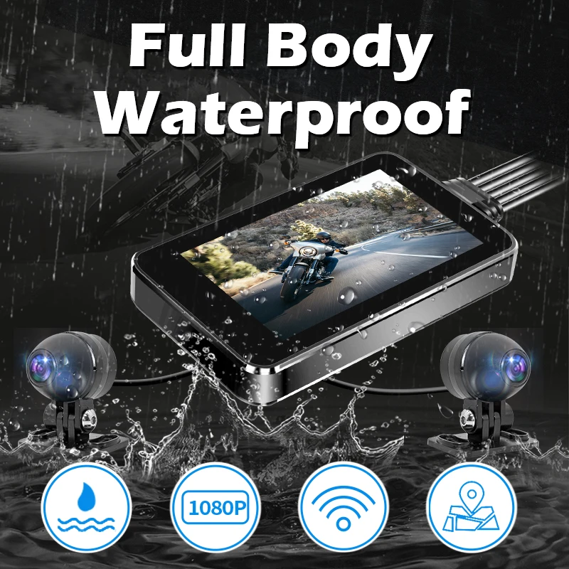 Motorcycle DVR Dash Cam, GreenYi 4” IPS Touch Screen w/ FHD 1080P