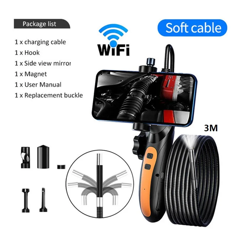 8mm 1/2/3 meters 8LED Industrial Endoscope 1080P 5G Wifi wireless HDBorescope Inspection Camera Soft snake tube Car Accessories