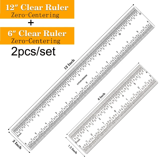 Zero-Centering 6/12 Clear Acrylic Ruler Labeled To 1/16Th of An Inch