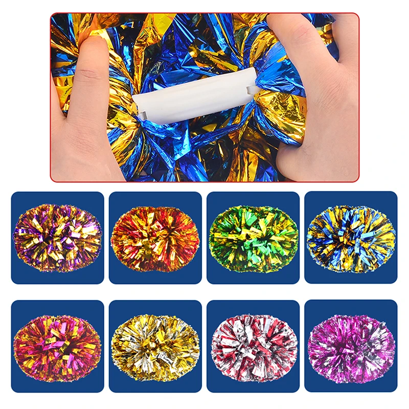 2pc Handle Style Cheerleader Pom Poms Metallic Streamer Sport Match Vocal Dance Party Concert Decorator Props Club Supply