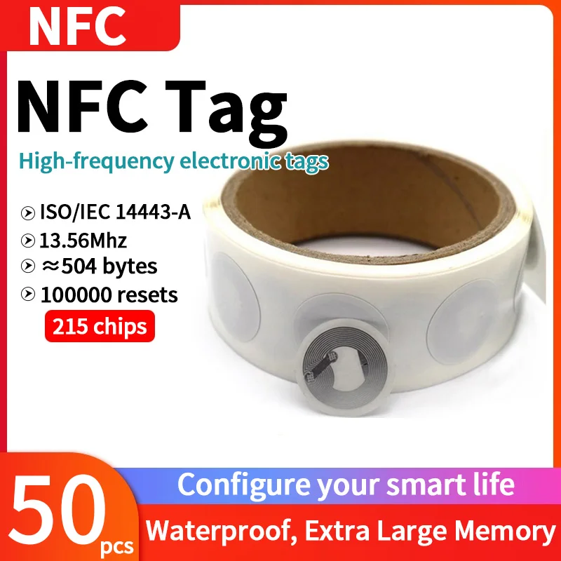 Ntag215 Self-adhesive NFC Lable Tag Sticker 13.56MHz ISO14443A White Universal 215 RFID Phone Available Adhesive Label