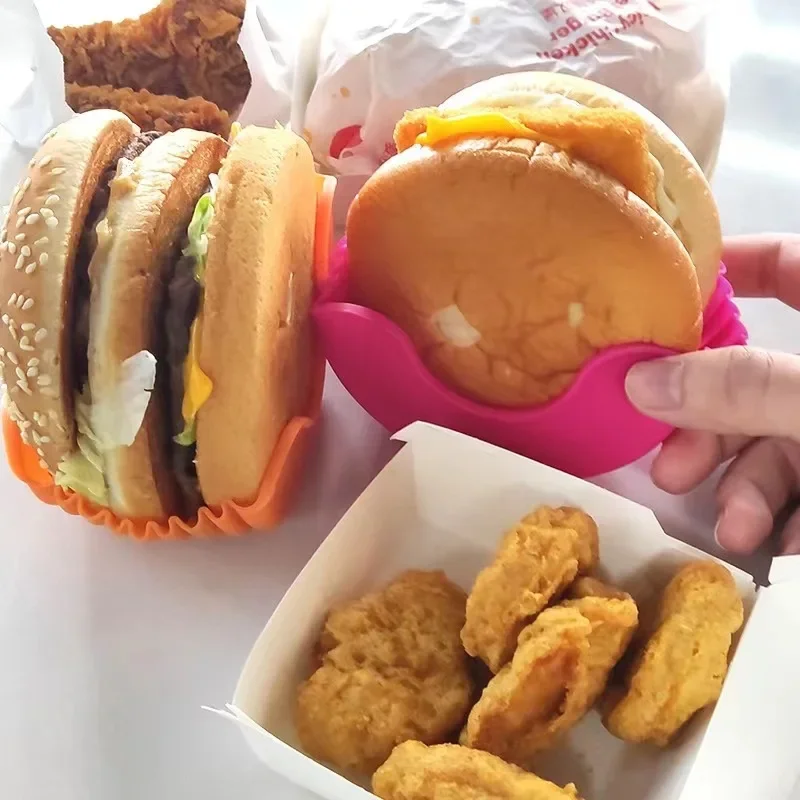 4pcs Retractable Hamburger Holders Hamburger Fixed Box Sandwich Burger Clip Rack Washable Silicone French Fry Sauce hamburger holders