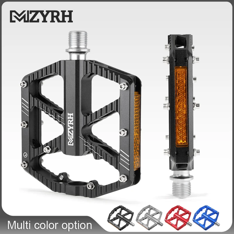 Велосипедные педали MZYRH F336, светоотражающие, 3 подшипника, Нескользящие, для горных велосипедов, плоские, водонепроницаемые, из алюминиевого сплава