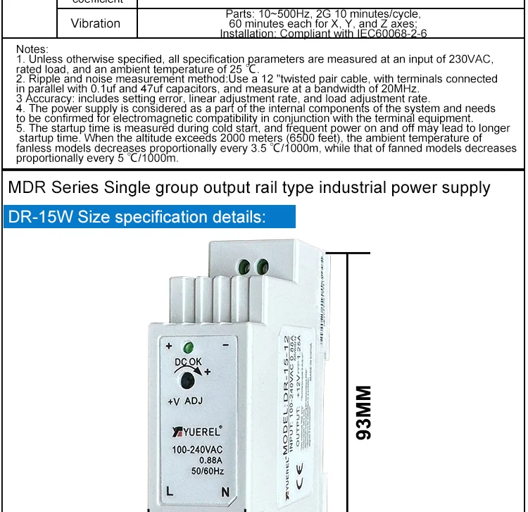 Description Picture 5 of item15W 30W 60W 100W Ultrathin Switching Power Supply 5V 15V 12V 24V HDR DIN Rail Mounting Transformer