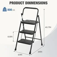 JHK Folding 2/3 Step Ladder Stool with Anti-Slip Pedal 800lbs Capacity Sturdy Steel Portable Cushioned Handle for Kitchen Home 3