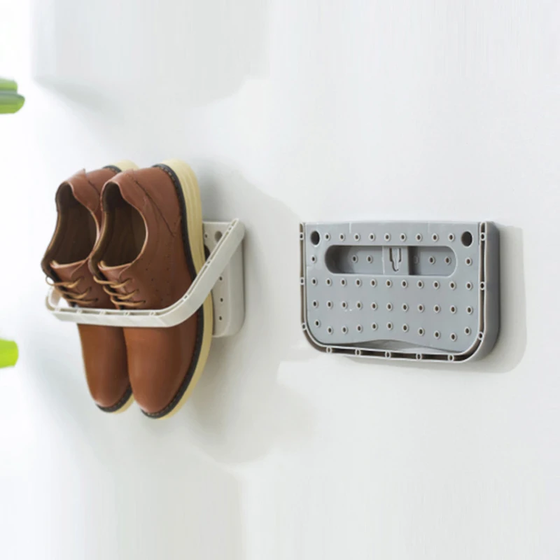 1pc seamless wall-mounted shoe rack home storage three-dimensional wall slippers shelf high heels sports shoes storage rack