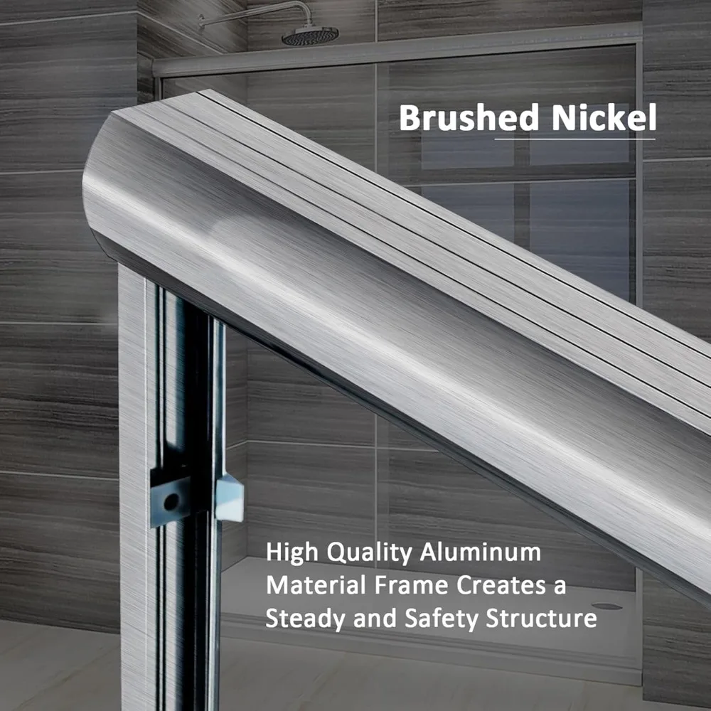 Shower Door 58.5-60" W X 72" H, 1/4" Clear Glass, Brushed Nickel Finish, Semi-Frameless Bypass Sliding Shower Doors 3