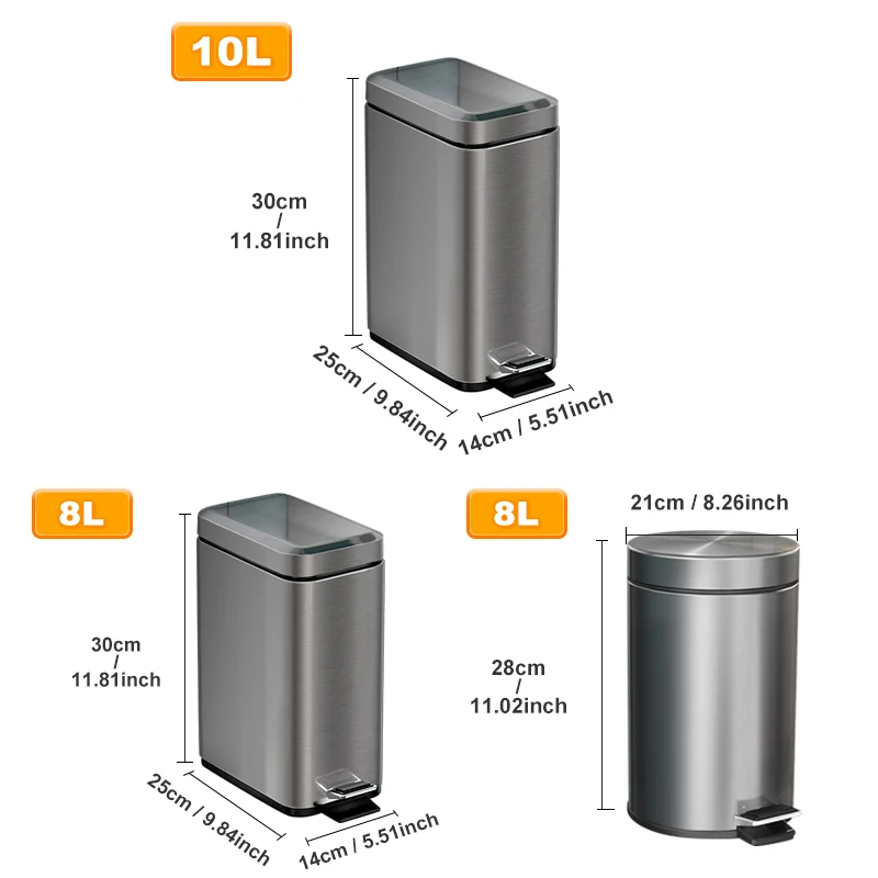 smartloc 5L Stainless Steel Rectangle Kitchen Trash Can Dustbin Trash Bin  Waste Bin Garbage Bag Holder Garbage Bin Kitchen Bin - AliExpress