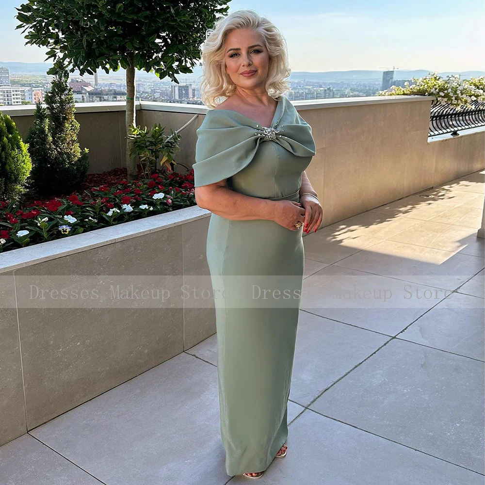 Elegant Mother of Bride Dresses Long Mint Wrap Off Shoulder Wedding Guest Gowns