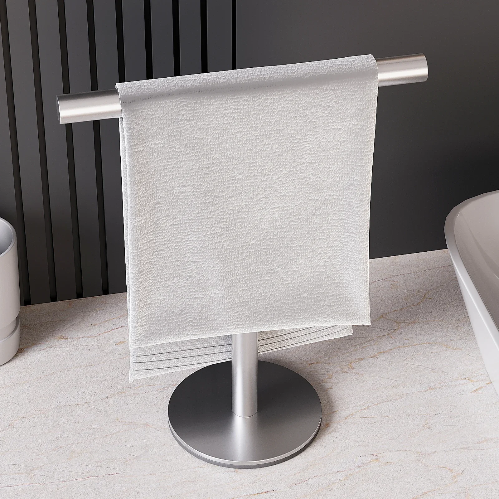 1pc Modern Freestanding Stainless Steel Towel Rack, T-Shape Hand Towel Holder with Sturdy Base, No Power Required, for Bathroom