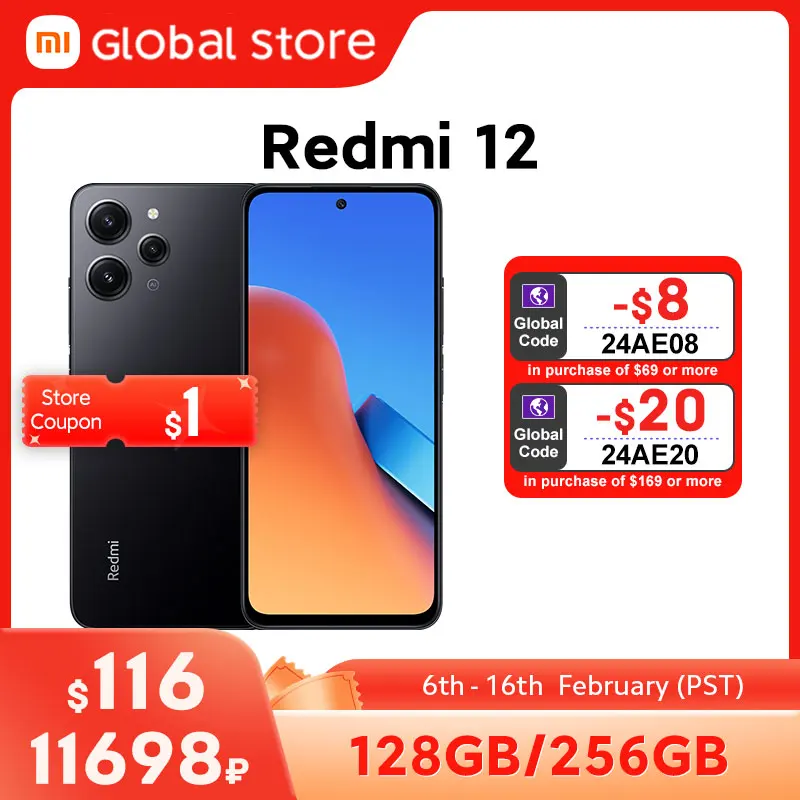  New Global Version Xiaomi Redmi 12 128GB / 256GB ROM 6.79" FHD+ DotDisplay 50MP Triple Camera MediaTek Helio G88 5000mAh Battery 