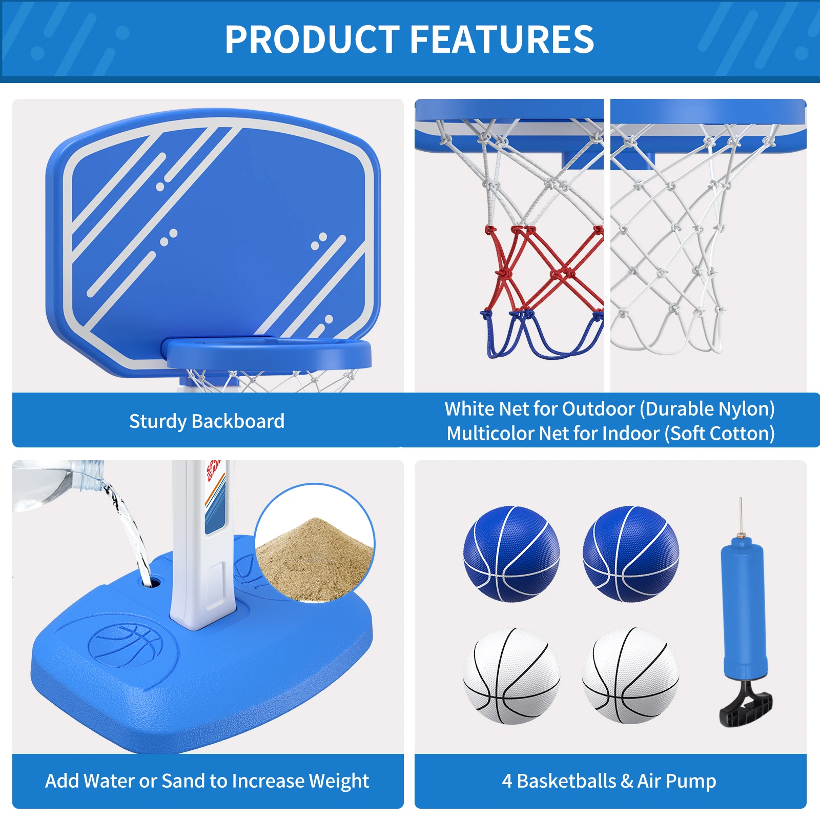 Garden Pool Basketball Hoop Toddler Basketball Hoop Indoor & Outdoor Toy with Adjustable Height,Basketball Games for Boys Girls 4