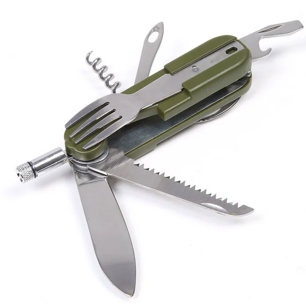Multifunctional 10-in-1 Fork and Spoon Corkscrew Combination/Outdoor Camping Fork/Spoon/Table Knife for Hiking,Survival and Camp