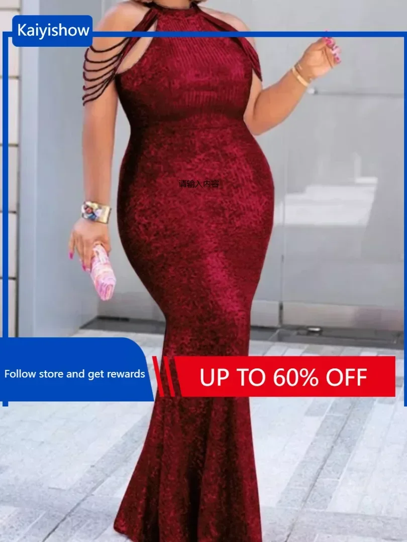 

Элегантные африканские платья для женщин, осень 2024, Африканское платье макси без рукавов с круглым вырезом и блестками, длинное платье, африканская одежда Дашики