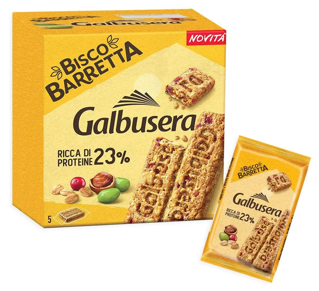 Galbusera Bisco Barretta Barretta di Cereali Ricca di Proteine con Mirtilli Rossi 180g