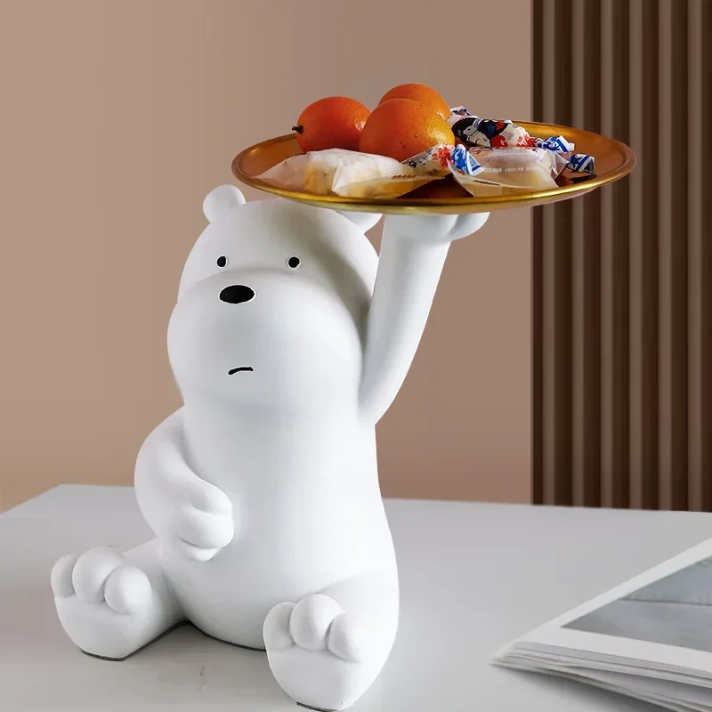 

Lovely White Bear Statue W/tray Candy Key Storage Resin Statue Family Living Room Office Bedroom Decoration Decoration Animal