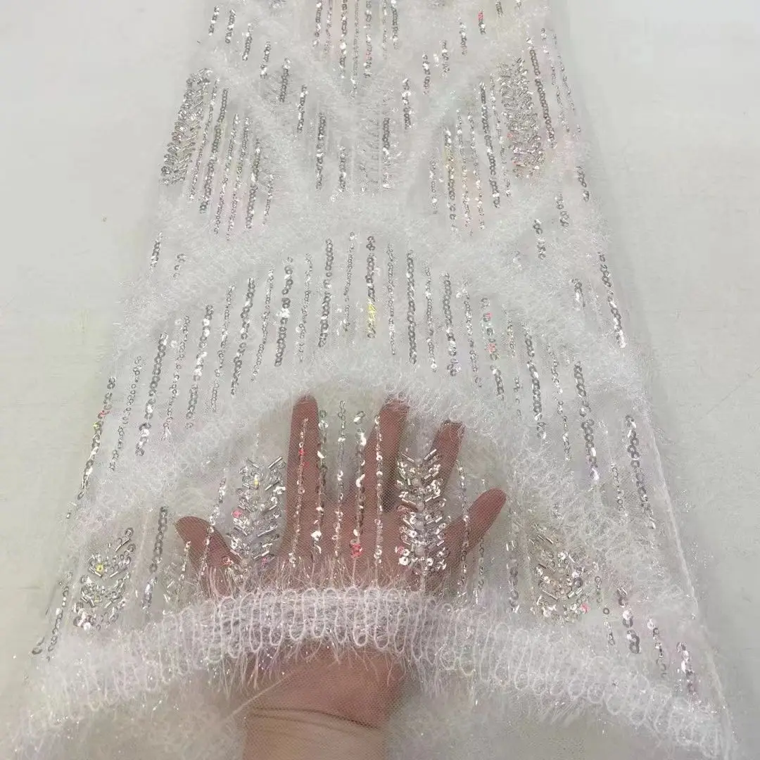 

Exciting exquisite sequins three-dimensional plush thread embroidery beads sequins, lace embroidery light luxury mesh evening dr