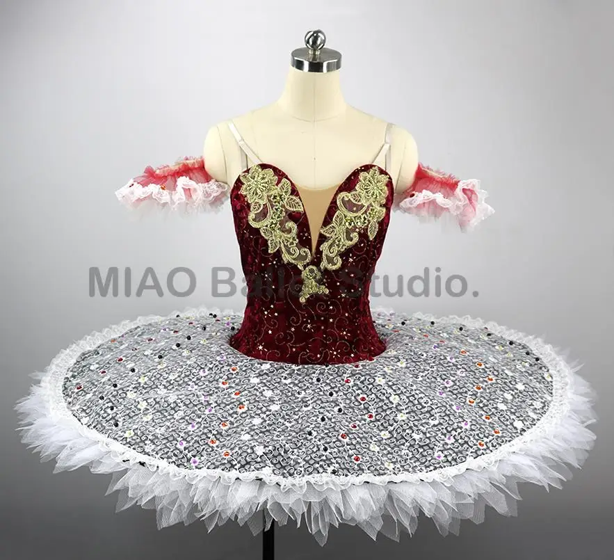 

Burgundy white Professional ballet Platter Tutu Pancake for women ballet Costume girls classical TUTU Adult 11 layers 0037