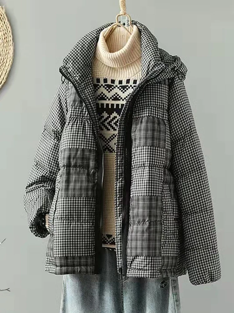 2023-new-winter-90-duck-down-coat-women's-warm-thick-plaid-long-sleeve-hooded-jacket-autumn-casual-fashion-pocket-coat-black