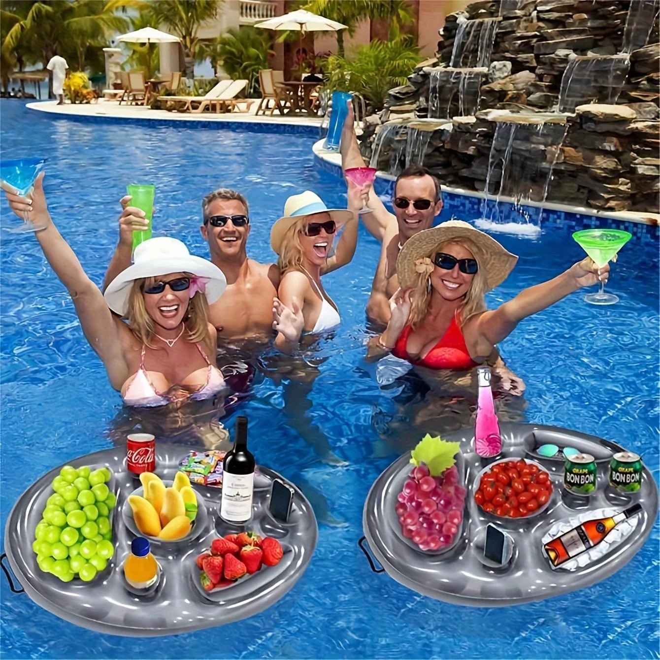 1 PCS Silver Summer Party Bucket Cup Holder Inflatable Pool Floating Beer Cooler Dining Table Bar Tray Beach Swim Holder