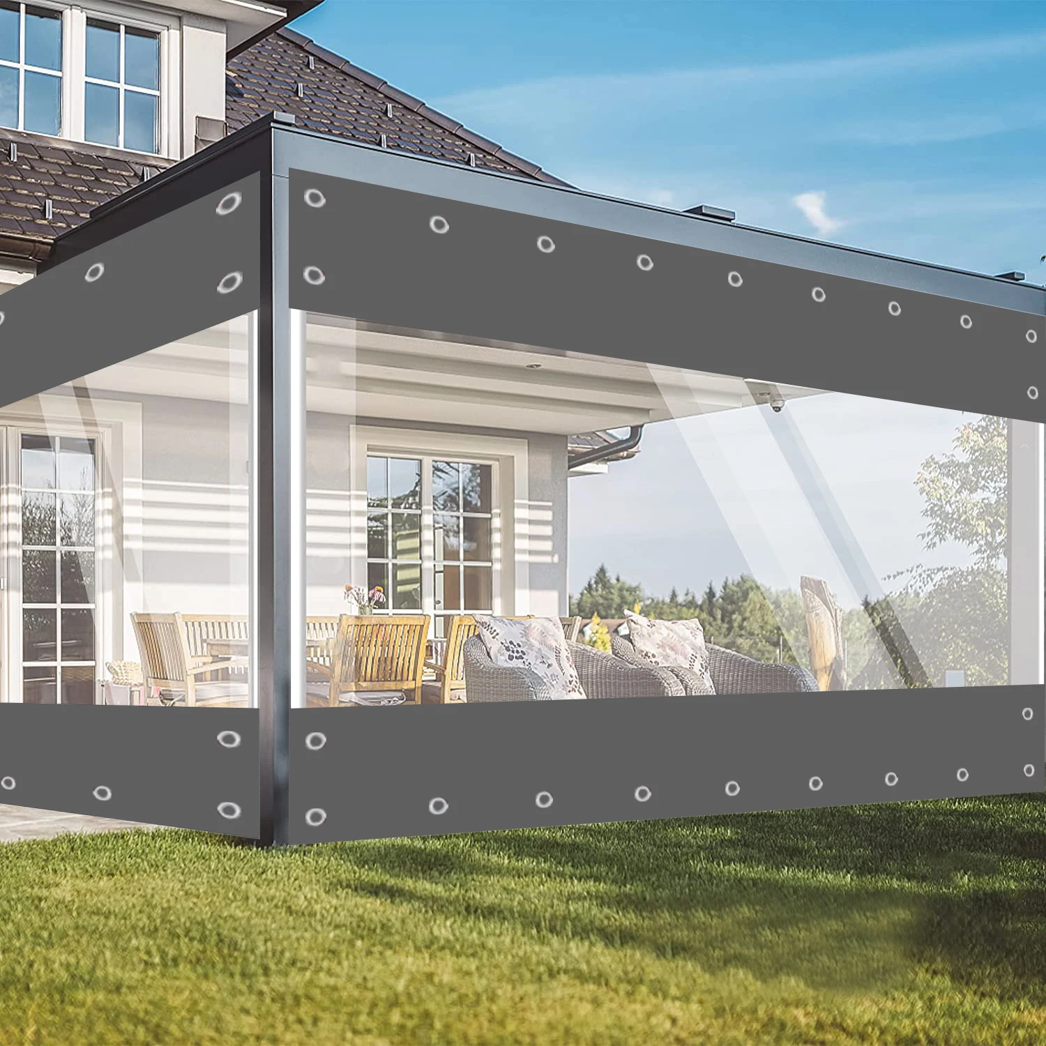 Outdoor Tarp Curtains Thick 0.55mm Outdoor Vinyl Curtain Waterproof&UV-Resistant Outdoor Curtain for Pergola Porch Gazebos