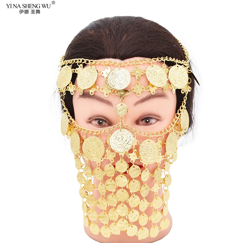 

Alloy Veil Masks Women Headwear Coins Chains Masquerade Belly Dance Accessories Chain Mask Gold Fashionable Tassel Face Curtain
