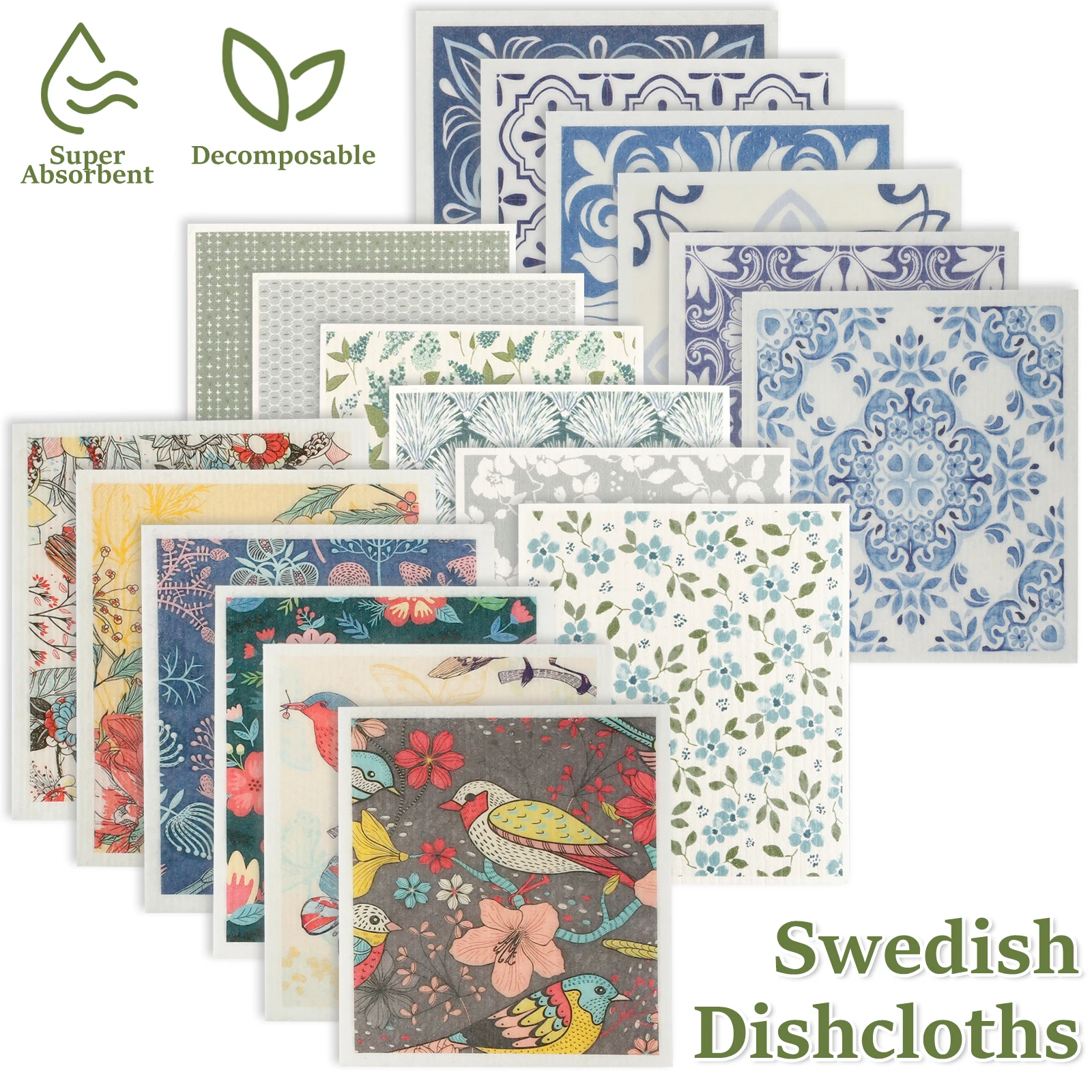 The EcoGurus Strofinacci svedesi per cucina, altamente assorbenti, in spugna di cellulosa, colori assortiti