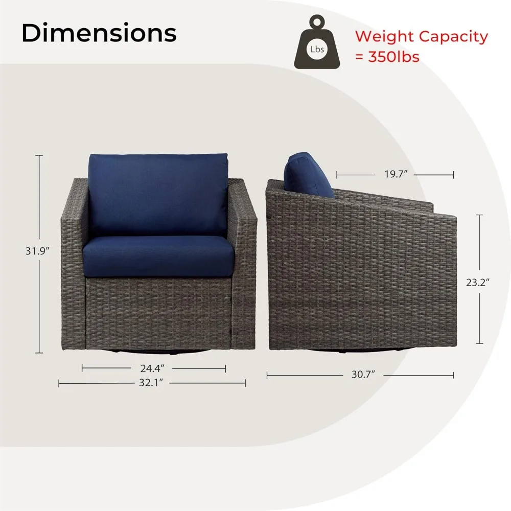 Patio Wicker Chair, 360° Swivel Outdoor Rattan Chair with Thickened Cushions for Backyard, Poolside, Garden or Porch, Blue 2