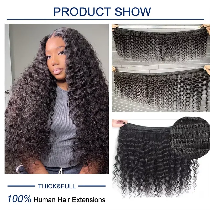 42 Inch Natural Color Deep Wave Human Hair Bundles - 250 High Density 1/3/4 Pcs Pack 100% Virgin Hair Silky Thick Full-Bodied We