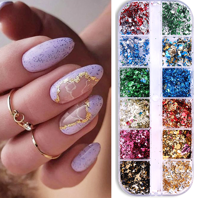 Foil Sequins For Nails Gold Silver Irregular Glitter Flakes Mirror Chrome Powder Manicuring Winter Decorations