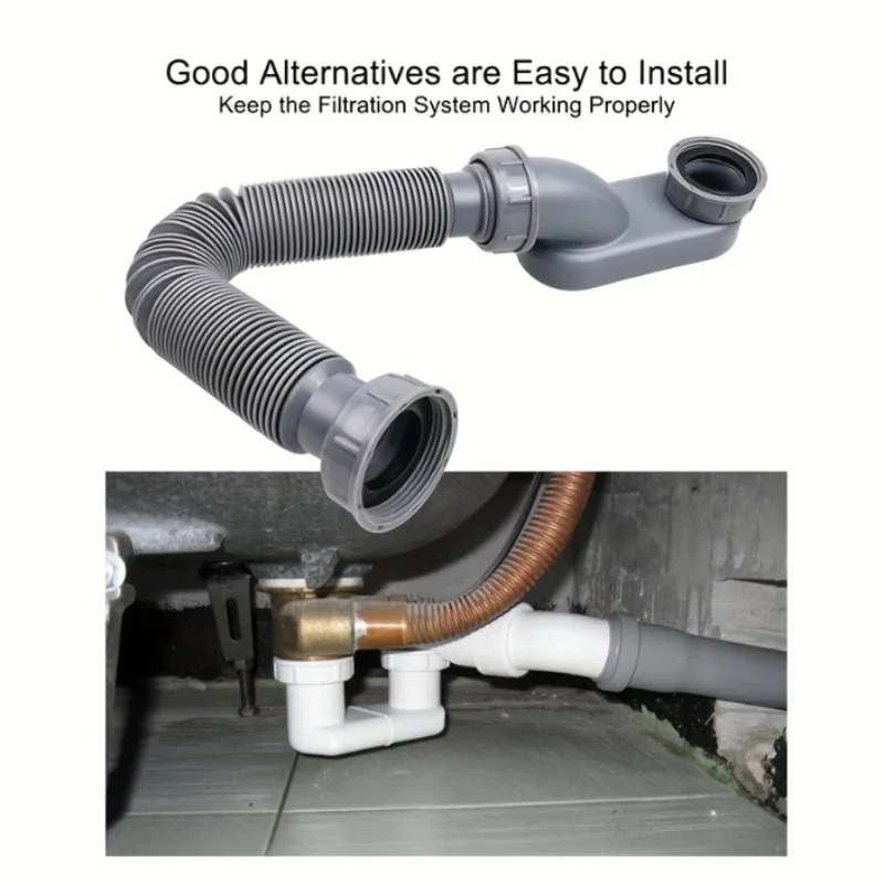 Drain Pipe 1 Set Universal Bathroom Sink Flat Leakproof Plumbing Freestanding Tub Plastic Hose Retractable Low Profile Drain Pipe P Trap