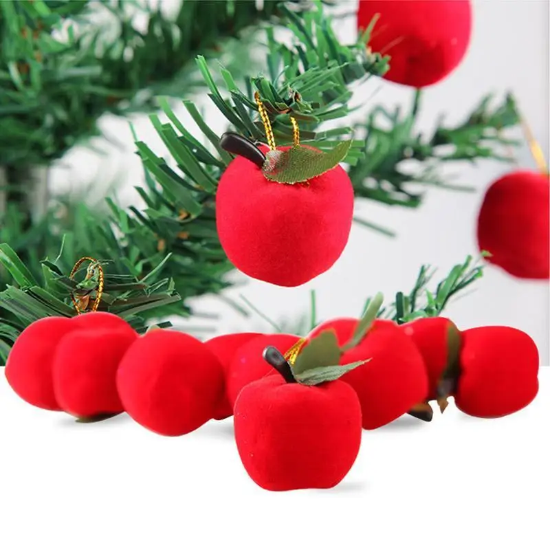 12Pcs Christmas Red Apples Christmas Day Decoration Supplies Creative RedApple Pendants Home HolidayParty Christmas Tree Decor