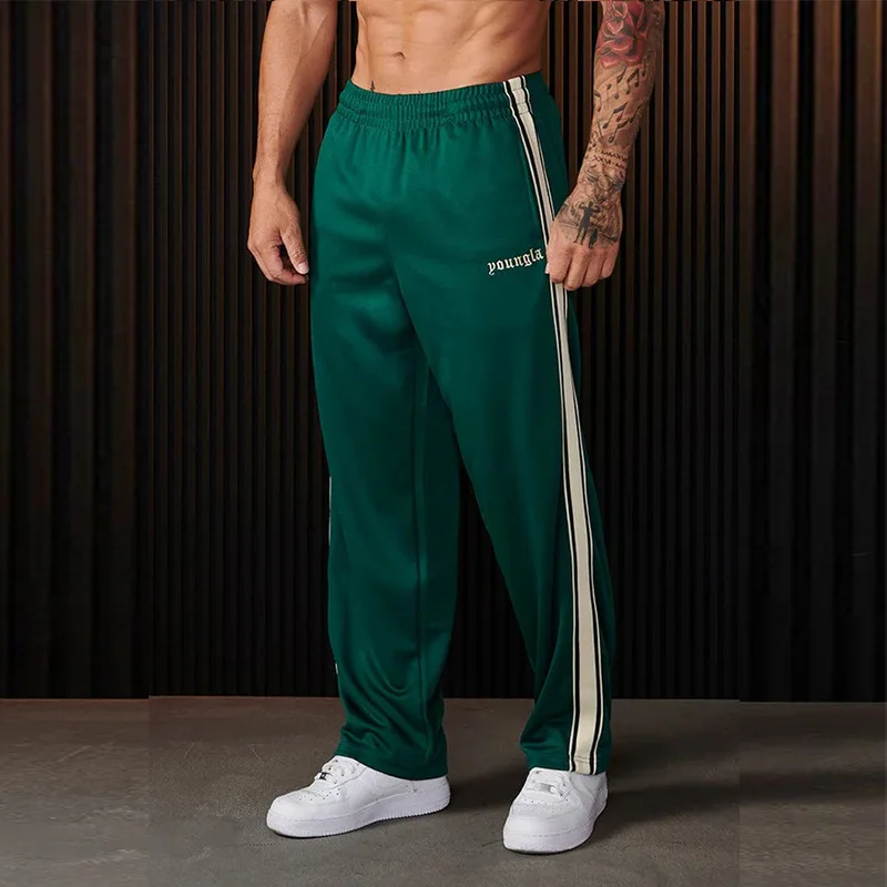 2025YA Men's Sports Pants with Ribbon Stripe Splicing Embroidered Casual Pants, Gym Sports Straight Pants 2