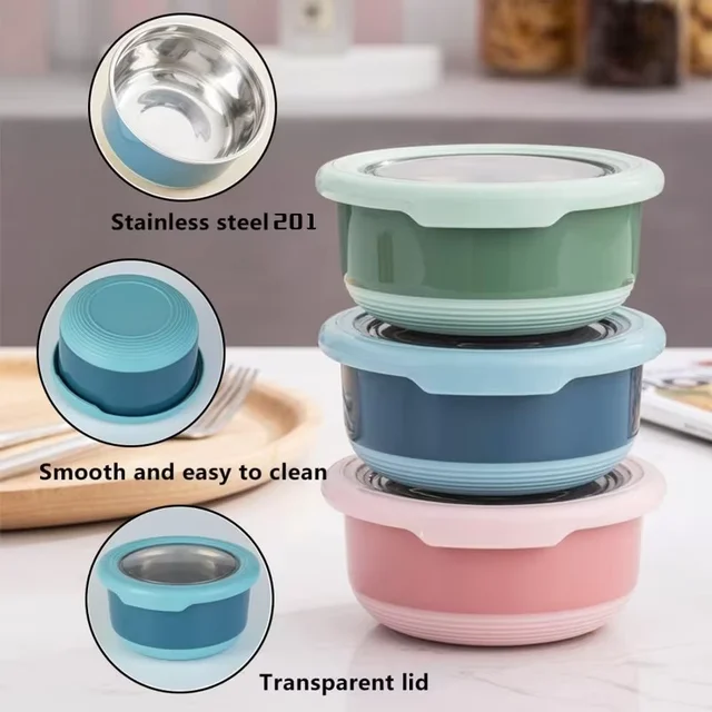 Boîte de conservation des aliments en acier inoxydable, bol de scellage des aliments, boîte à déjeuner Anti-brûlure avec couvercle, bol de scellage des aliments de cuisine, boîte de conservation des aliments frais 1