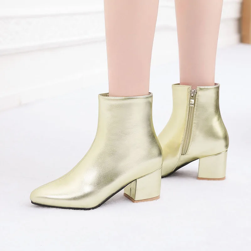 Fashion Ankle Boots For Women Casual Low Heels Motorcycle Boot PU
