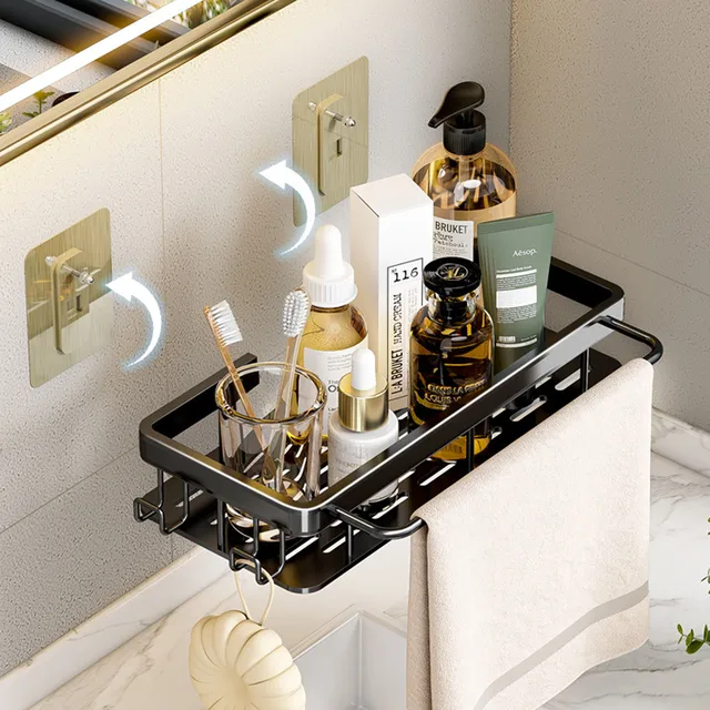 Mensola da bagno senza trapano Bottiglia di shampoo montata a parete Portaoggetti angolare per doccia Portaoggetti per WC Accessori da cucina per bagno in alluminio 3