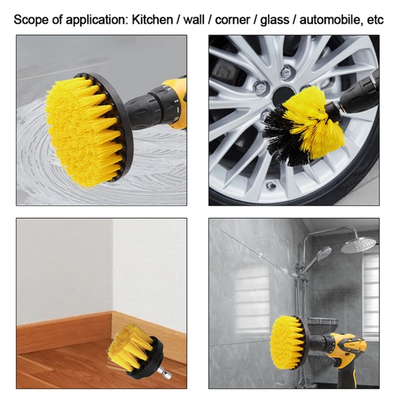 Electric Drill Brush Kit Round Plastic Scrubber Brushes Auto Tires Cleaning Tools for Bathroom Surfaces Floor Grout Tile 5