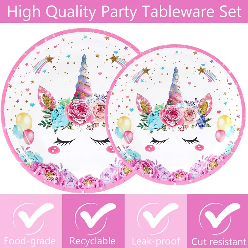 Birthday Tableware Set Birthday Party Supplies Party Supplies Unicorn Theme Party Disposable Tableware Unicorn Birthday Party Decorations Kids Baby Shower Girl Birthday Supplies