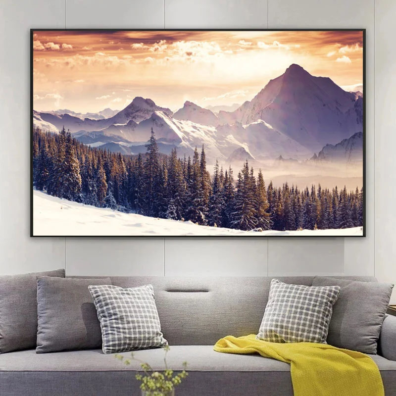 Winter Pine Forest Mountain Snow Sky Canvas 2
