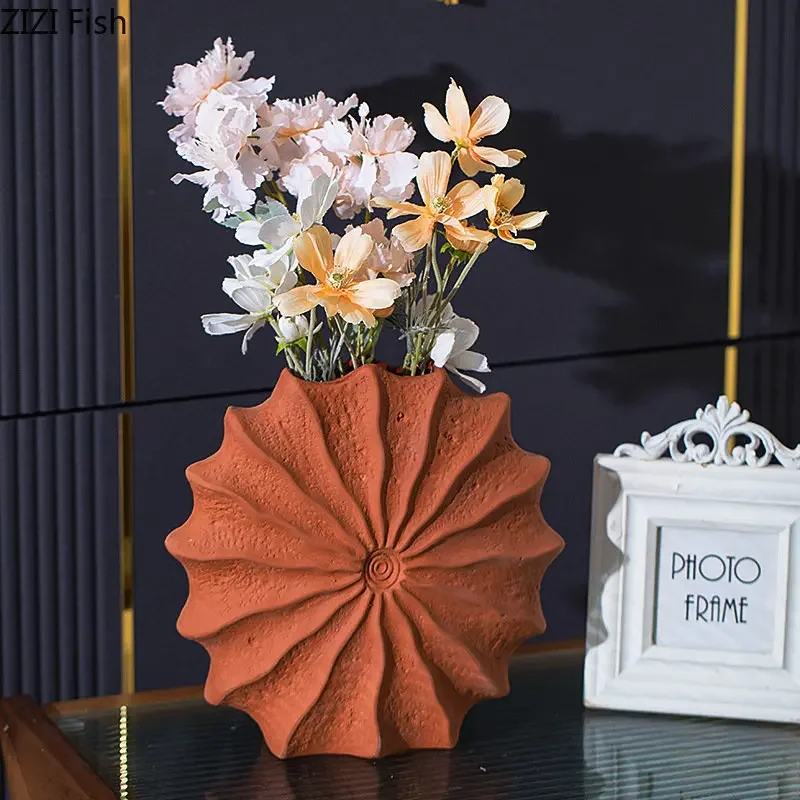Minimalism Shell Shaped Ceramic Vase Hydroponics Floral Vases Orange Conch Flowers Pots Flower Arrangement Desk Decoration 2