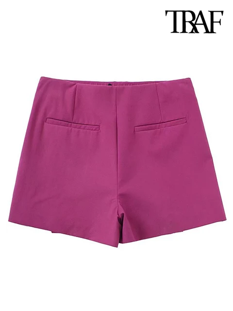TRAF Women Fashion Front Split Shorts Skirts Vintage High Waist Side Zipper Female Skort Mujer 2