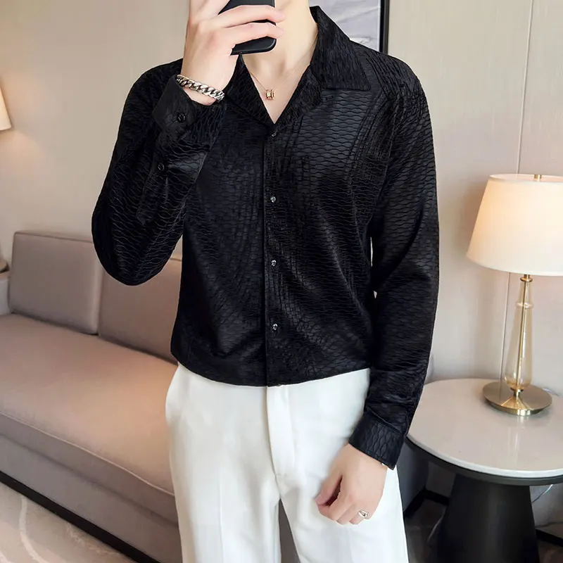 Men's Spring Luxury Solid Color Long Sleeve Shirts/Male Slim Fit High Quality Business V-Neck Casual Shirts Tops Plus Size S-4XL