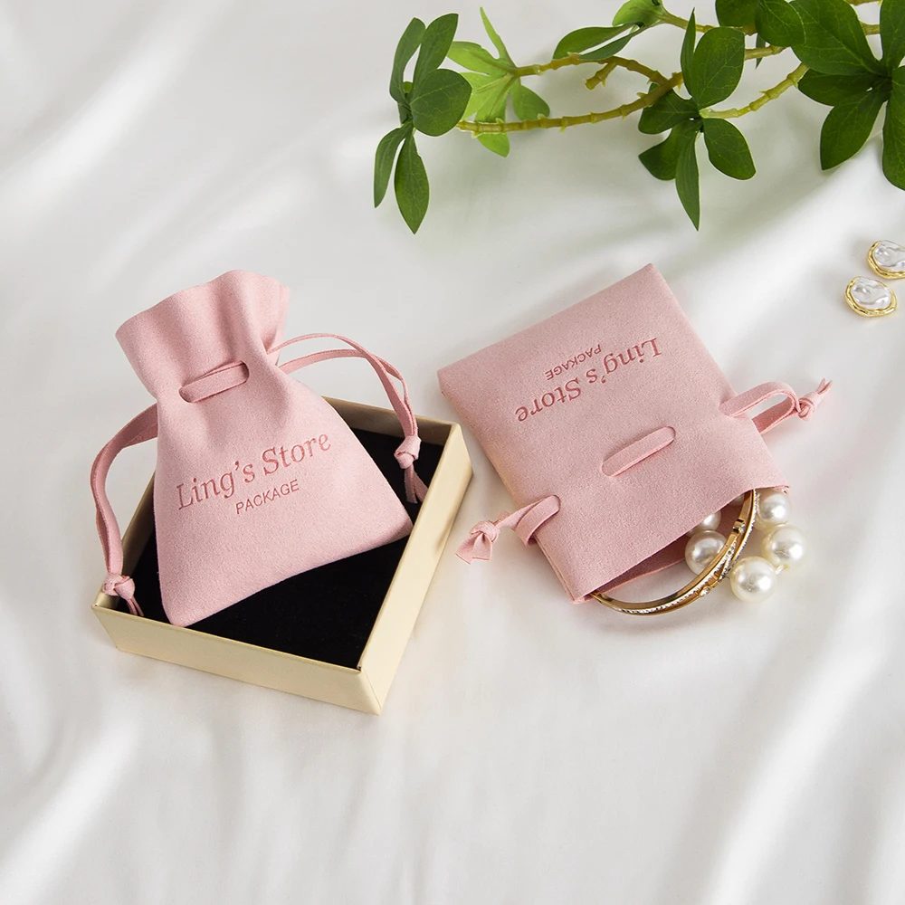 50 Stück/Lot Personalisierter Logo-Schmuckbeutel aus grünem Mikrofaser mit Kordelzug für Sommer, Hochzeitsgeschenk, Ohrringe, Halsketten-Verpackung – Detail 10