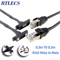 Magnetic Shielded Dual Row Pogo Pin Connector with Twisted - Pair RJ45 Cat5 Wires (RJ45 M to M 0.3 1M)